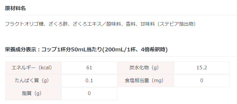 美酢ザクロの成分表