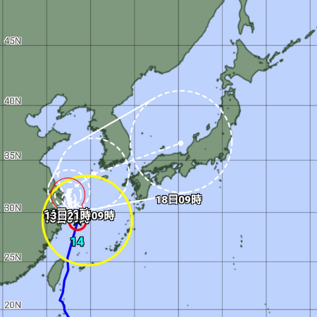 台風14号(チャンス―)2021の進路予想！米軍・気象庁や windyの最新情報と日本各地の上陸時期は？